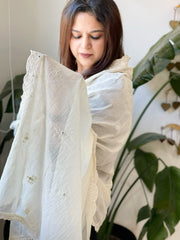 Off - White Cotton Dupatta with Embroidery - Masakalee