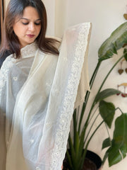 Off - White Cotton Dupatta with Embroidery - Masakalee