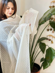 Off - White Cotton Dupatta with Self Weaving - Masakalee