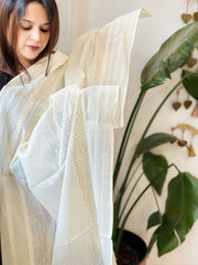 Off - White Cotton Dupatta with Self Weaving - Masakalee