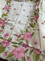 Off-White Dupatta Set with Thread Embroidery in Mul Chanderi - Masakalee