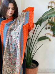Off-White Handwoven Ikat Dupatta with Handpainted Madhubani in Cotton - Masakalee