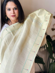 Off - White Handwoven Paithani Dupatta in Pure Silk - Masakalee
