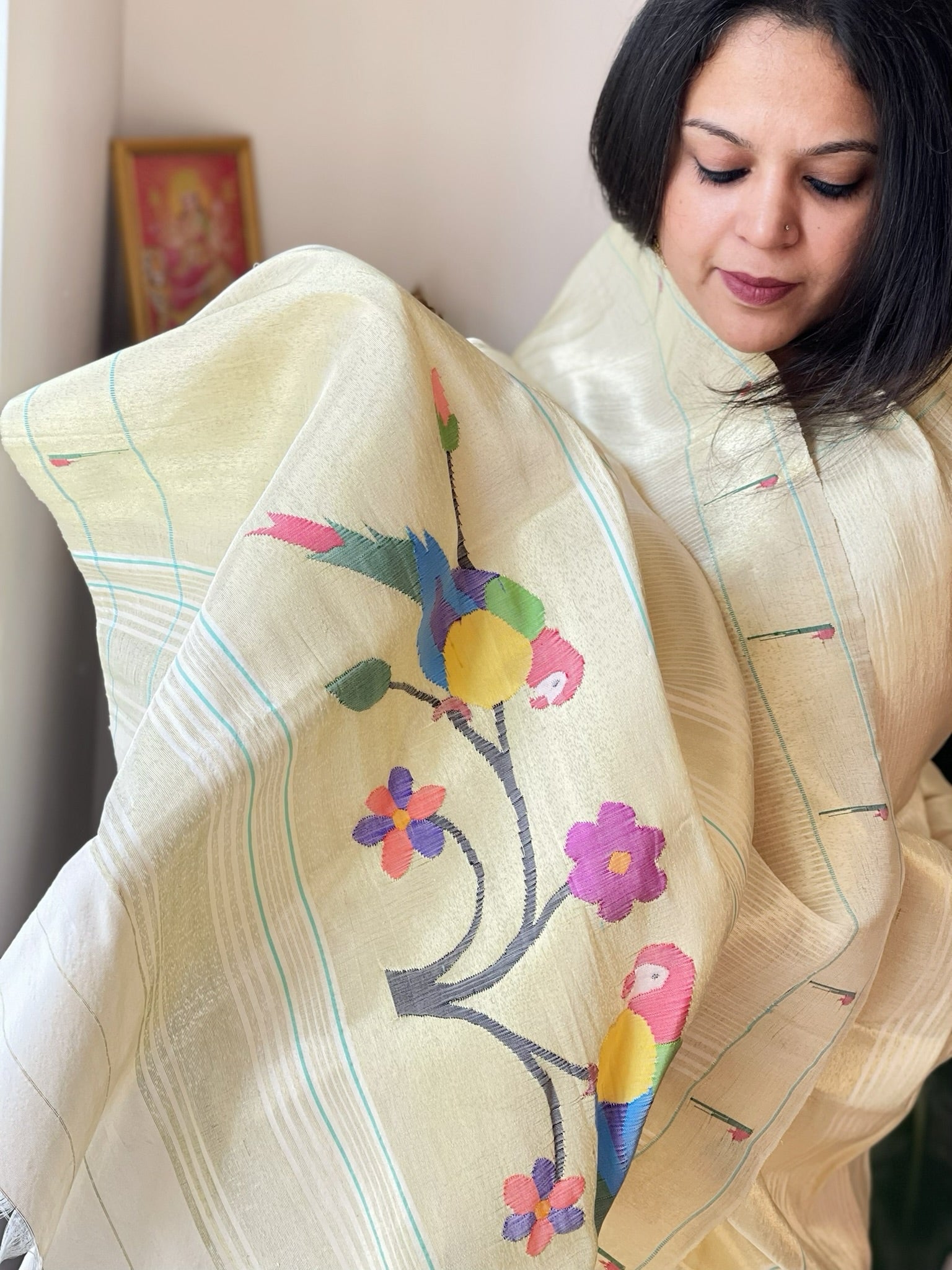 Off - White Handwoven Paithani Dupatta in Pure Silk - Masakalee