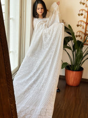 Off - White Lucknowi Handwork Dupatta in Pure Georgette - Masakalee
