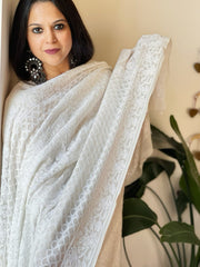 Off - White Lucknowi Handwork Dupatta in Pure Georgette - Masakalee