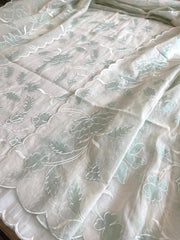 Off white, Sea green Applique Jaal Dupatta Suit Set in Chanderi - Masakalee
