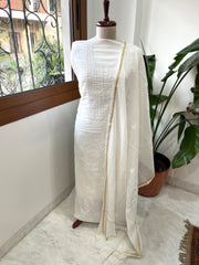 Off - White Suit Set with Lucknowi Handwork in Pure Mul Chanderi - Masakalee