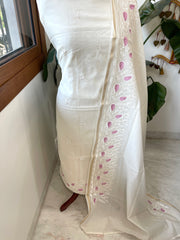 Off - White Suit Set with Thread Embroidery in Mul Chanderi - Masakalee