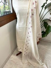 Off - White Suit Set with Thread Embroidery in Mul Chanderi - Masakalee