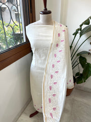 Off - White Suit Set with Thread Embroidery in Mul Chanderi - Masakalee