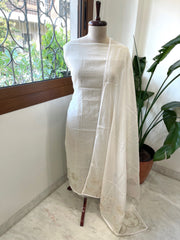 Off White Tissue Applique Suit Set in Mul Chanderi - Masakalee
