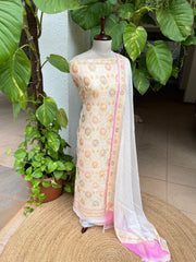 Off - White with Lime Tinge Handwoven Khaddi 3 - Piece Suit Set in Pure Georgette - Masakalee