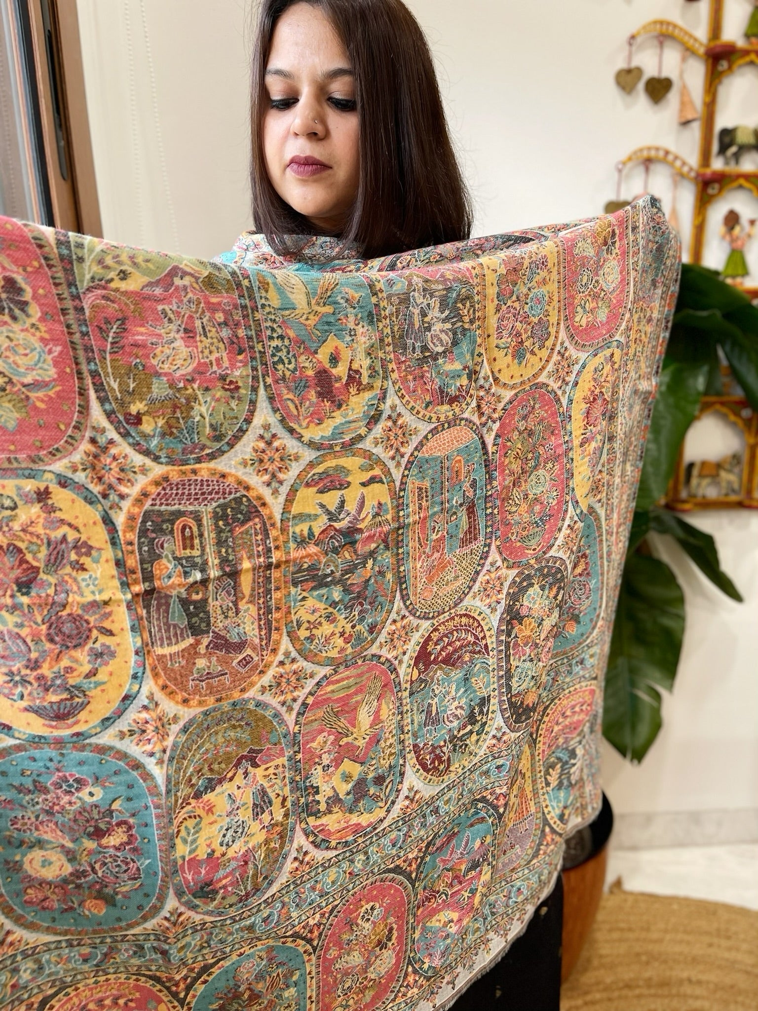 Off - White Woven Kaani Jaal Pashmina Shawl - Masakalee