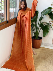 Orange Handwoven Muga Silk dupattas with Hand Embroidery - Masakalee