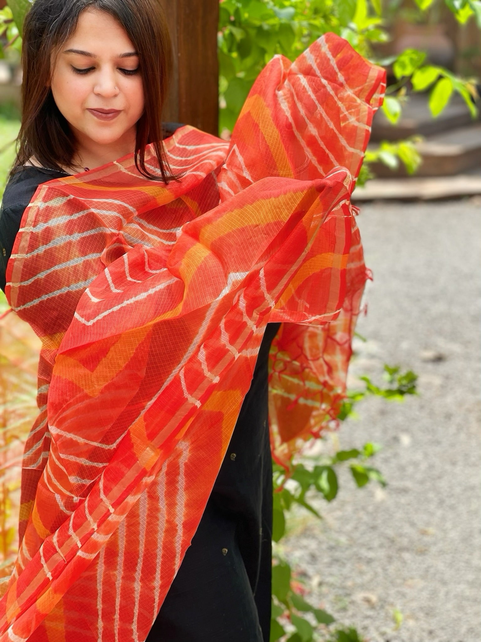 Orange Kota Silk Leheriya Dupatta - Masakalee