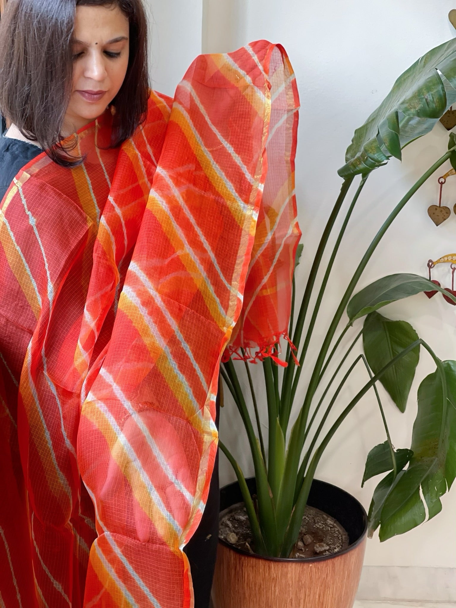 Orange Kota Silk Leheriya Dupatta - Masakalee
