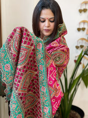 Orange Pink Chinon Dupatta with Aari Embroidery - Masakalee