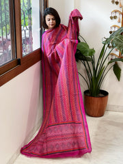 Orange, Pink Handmade Kantha Dupatta in Silk - Masakalee