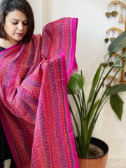 Orange, Pink Handmade Kantha Dupatta in Silk - Masakalee