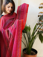 Orange, Pink Handmade Kantha Dupatta in Silk - Masakalee