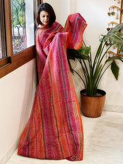Orange, Pink Handmade Kantha Dupatta in Silk - Masakalee