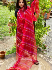 Orange, Pink Kota Silk Leheriya Dupatta - Masakalee
