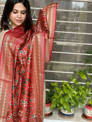 Orange Printed Patola Dupatta in Fine Art Silk - Masakalee
