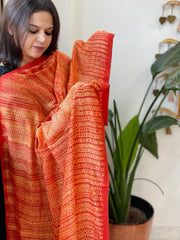 Orange, Yellow Handmade Shibori Dupatta in Eri (Ahimsa) Silk - Masakalee