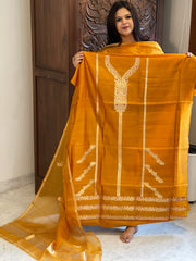 Orangish Yellow Designer Banarasi Suit Set in Pure Silk - Masakalee