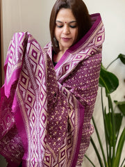 Orchid Purple Handmade Nakshi Kantha Dupatta in Pure Silk - Masakalee