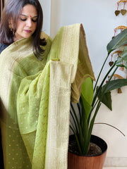 Parrot Green Woven Banarasi Dupatta in Tissue - Masakalee