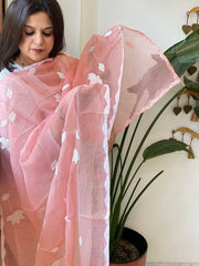 Peach Applique handwork Dupatta in Kota Cotton - Masakalee