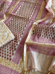 Peach Handblock Printed Suit Set in Mul Cotton - Masakalee
