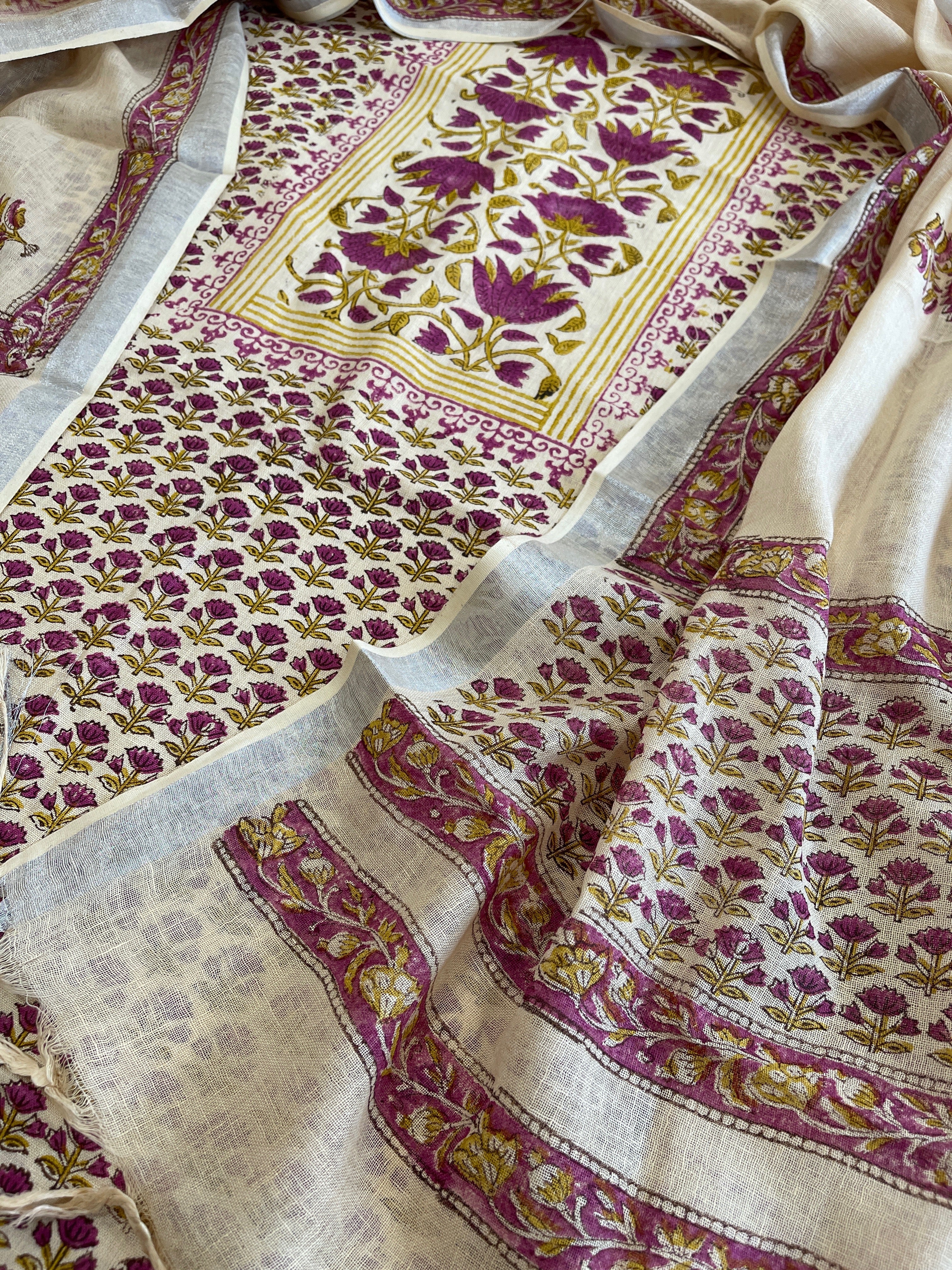Peach Handblock Printed Suit Set in Pure Linen - Masakalee