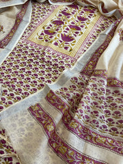 Peach Handblock Printed Suit Set in Pure Linen - Masakalee