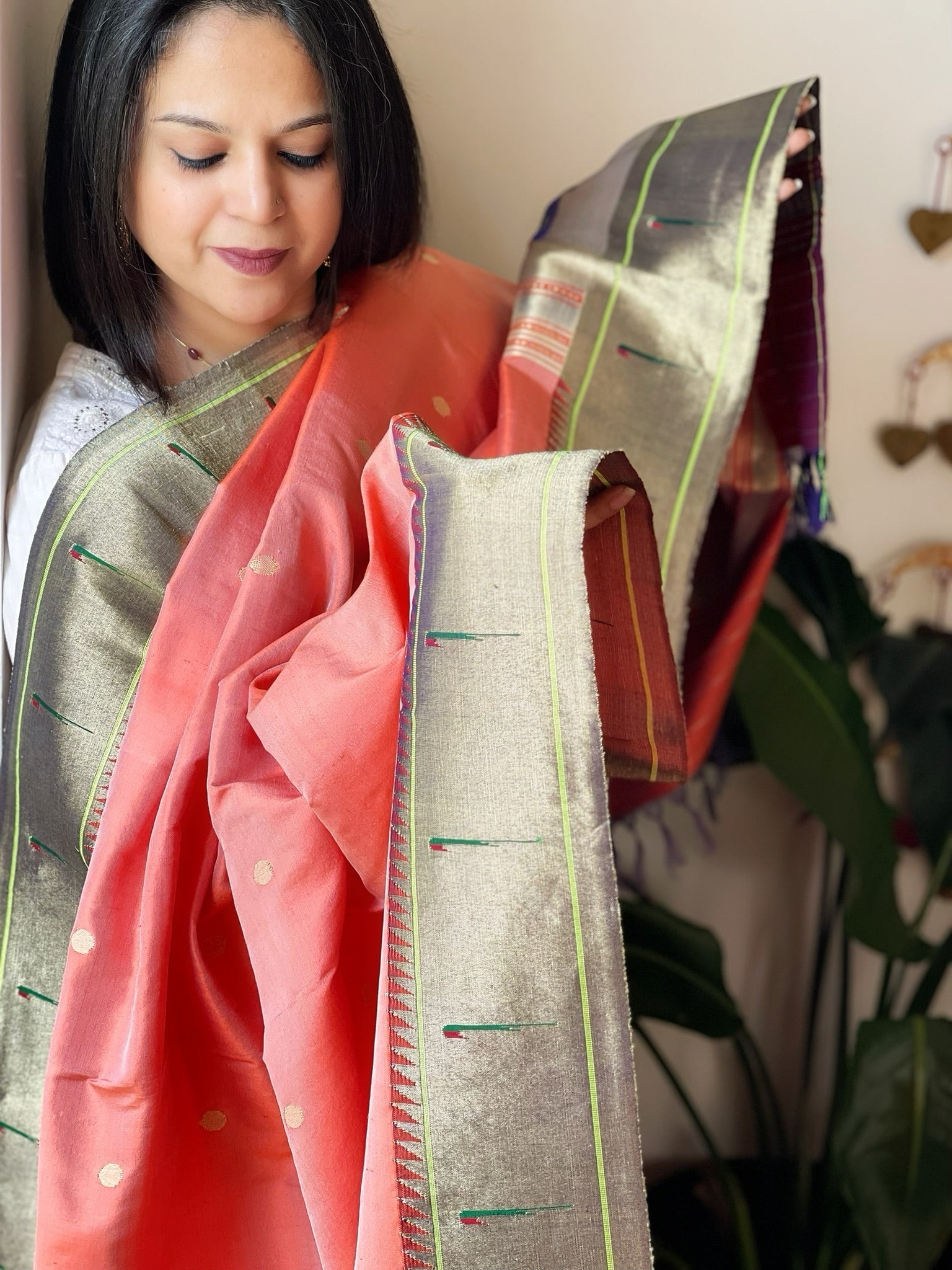 Peach Handwoven Paithani Dupatta in Pure Silk - Masakalee