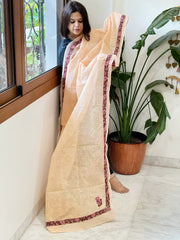 Peach Kota Cotton Dupatta with Kantha Hand Embroidery - Masakalee