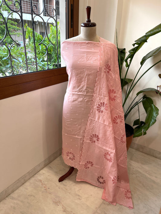 Peach Mul Chanderi Suit Set with Cut Work - Masakalee