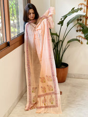 Peach Mul Cotton Handblock Printed Dupatta - Masakalee