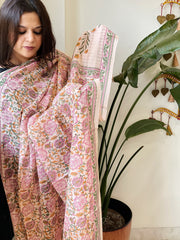 Peach Mul Cotton Handblock Printed Dupatta - Masakalee