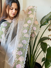 Peach Organza Dupatta with Cross - Stitch Embroidery - Masakalee