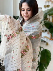 Peach Organza Dupatta with Thread Embroidery - Masakalee