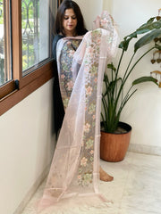 Peach Organza Dupatta with Thread Embroidery - Masakalee