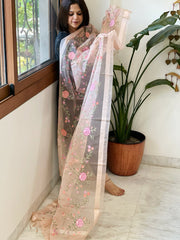 Peach Organza Dupatta with Thread Embroidery - Masakalee