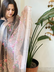 Peach Organza Dupatta with Thread Embroidery - Masakalee