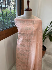 Peach Suit Set with Gold Thread Embroidery in Pure Mul - Masakalee