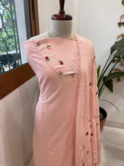 Peach Suit Set with Thread and Sequin Embroidery in Pure Cotton - Masakalee