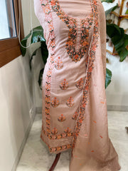 Peach Suit Set with Thread Embroidery in Mul Chanderi - Masakalee