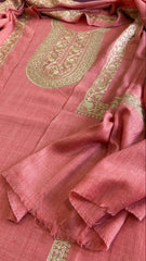 Peach Winter Suit Set with Aari Work in Pashmina Wool - Masakalee